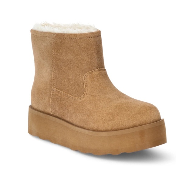 Tan Suede Platform Ankle Boots Time and Tru Women's Genuine Suede Platform Cozy - Picture 1 of 3